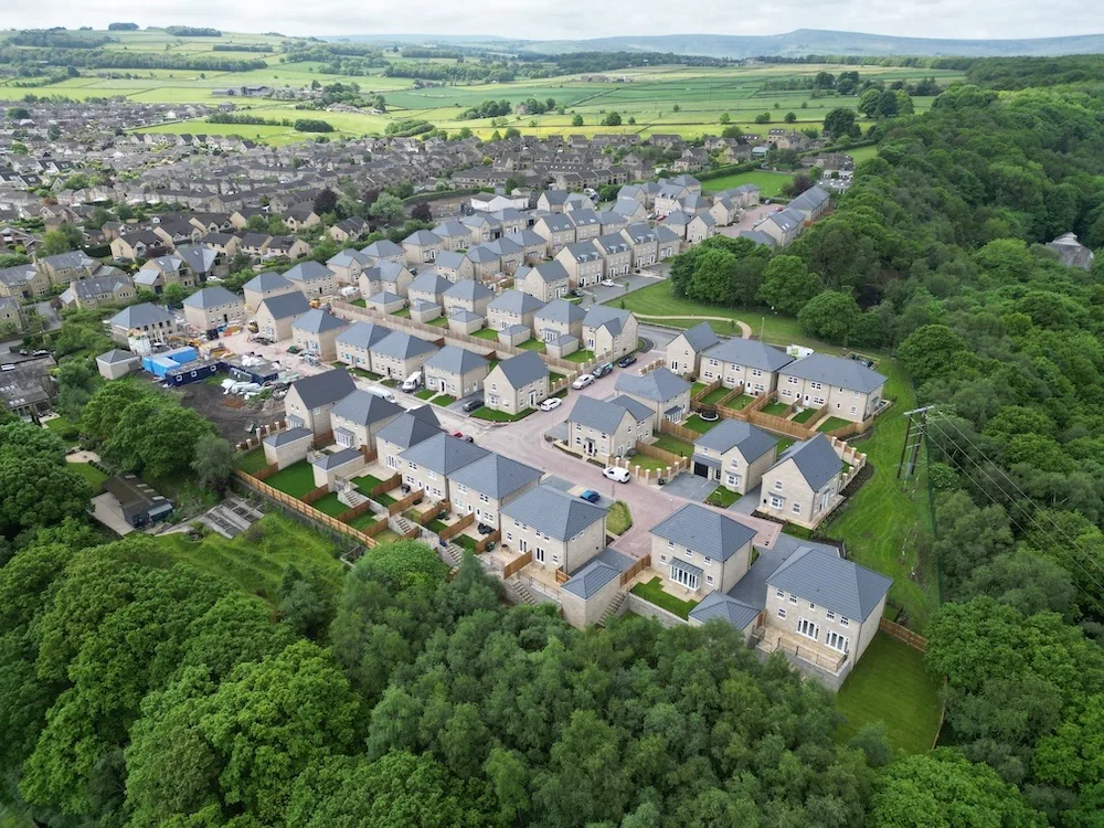 Aerial drone photograph of a new housing development where Bond Brickwork laid the brick