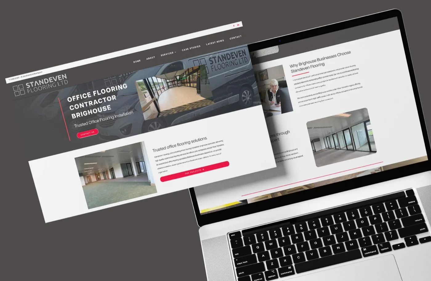 The Standeven Flooring website, redeveloped by Halizona, shown on a laptop